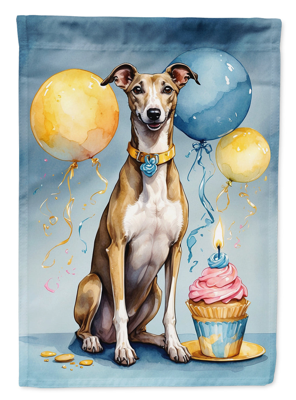 Greyhound Happy Birthday House Flag 28x40 Porch Sleeve Pole Decorative Outside Yard Banner Artwork Wall Hanging, Polyester