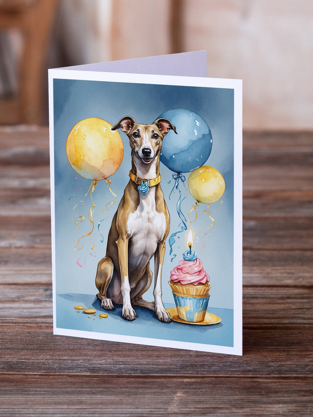Greyhound Happy Birthday Greeting Cards Pack of 8 Blank Cards with Envelopes Whimsical A7 Size 5x7