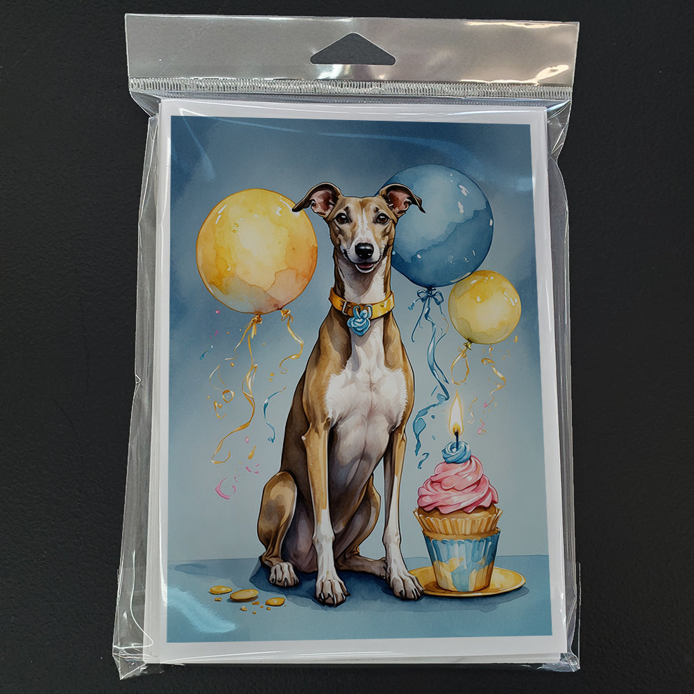 Greyhound Happy Birthday Greeting Cards Pack of 8 Blank Cards with Envelopes Whimsical A7 Size 5x7