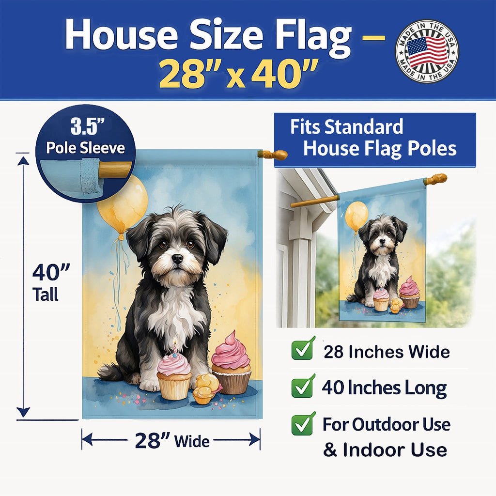 Havanese Happy Birthday House Flag 28x40 Porch Sleeve Pole Decorative Outside Yard Banner Artwork Wall Hanging, Polyester