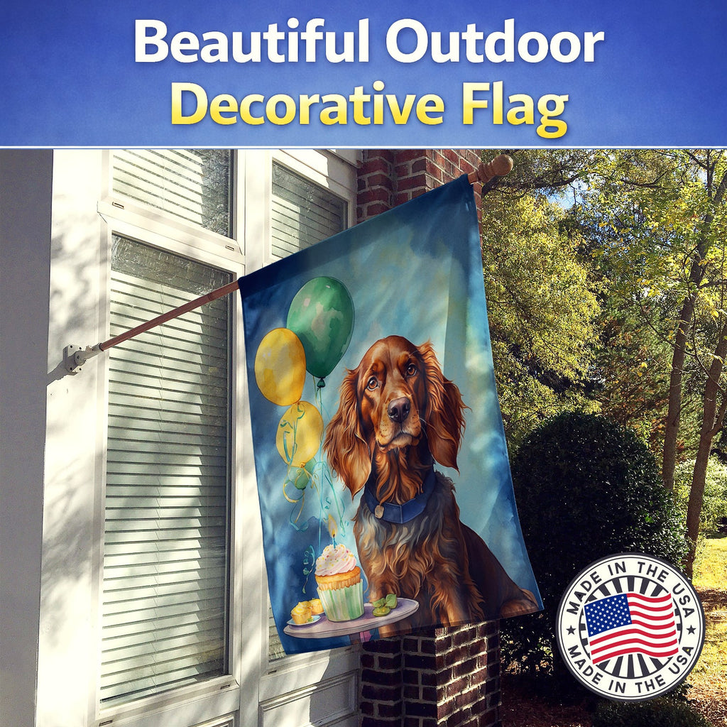 Irish Setter Happy Birthday House Flag 28x40 Porch Sleeve Pole Decorative Outside Yard Banner Artwork Wall Hanging, Polyester