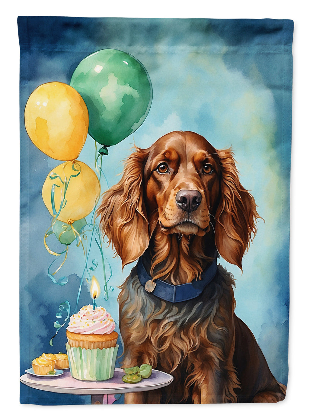 Irish Setter Happy Birthday House Flag 28x40 Porch Sleeve Pole Decorative Outside Yard Banner Artwork Wall Hanging, Polyester