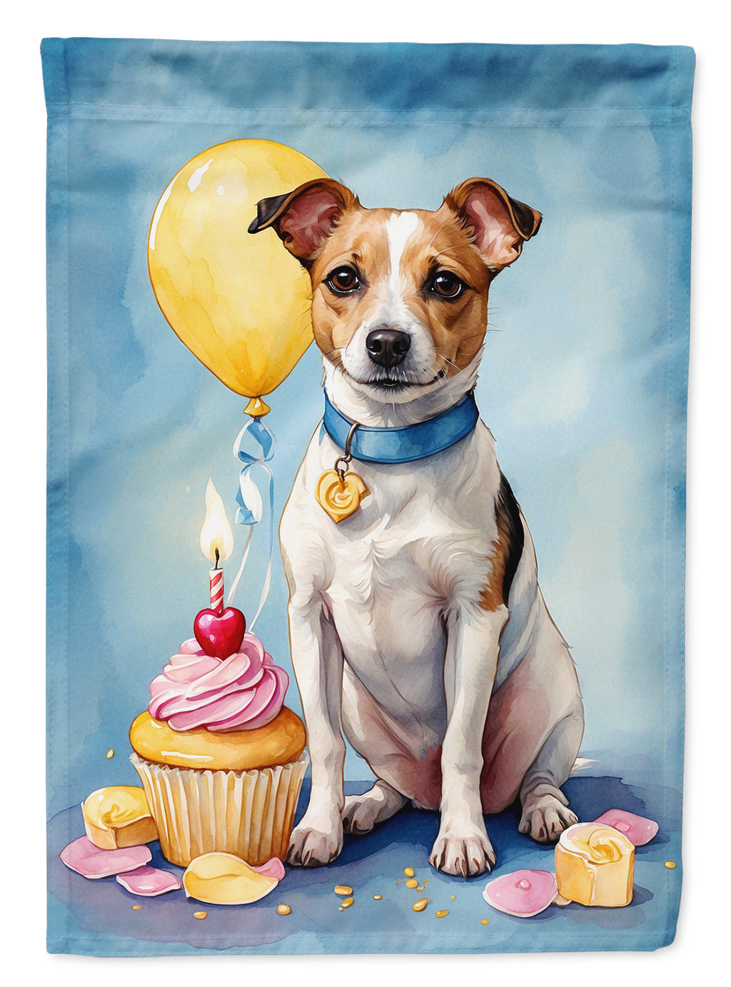 Jack Russell Terrier Happy Birthday House Flag 28x40 Porch Sleeve Pole Decorative Outside Yard Banner Artwork Wall Hanging, Polyester