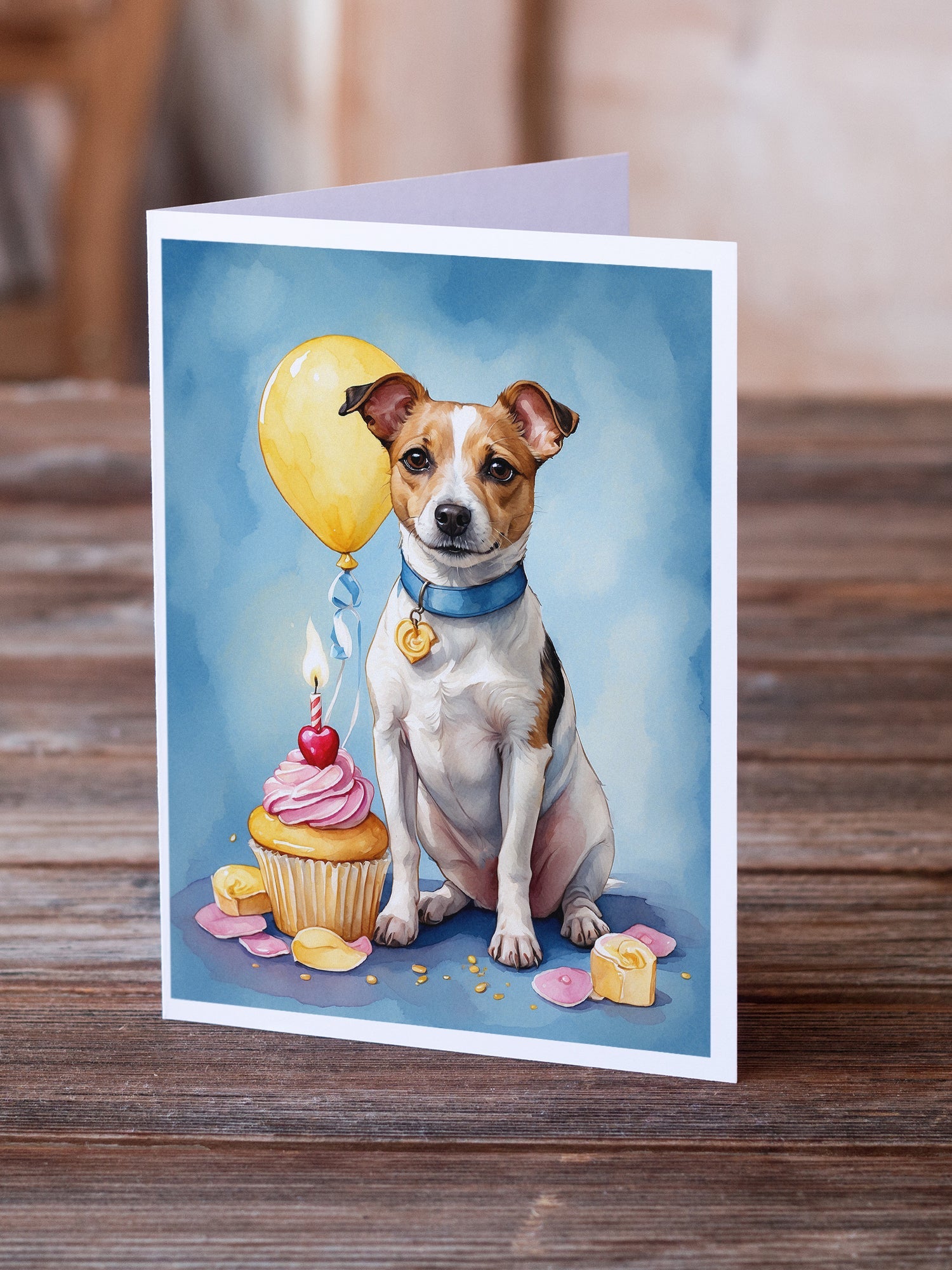 Jack Russell Terrier Happy Birthday Greeting Cards Pack of 8 Blank Cards with Envelopes Whimsical A7 Size 5x7