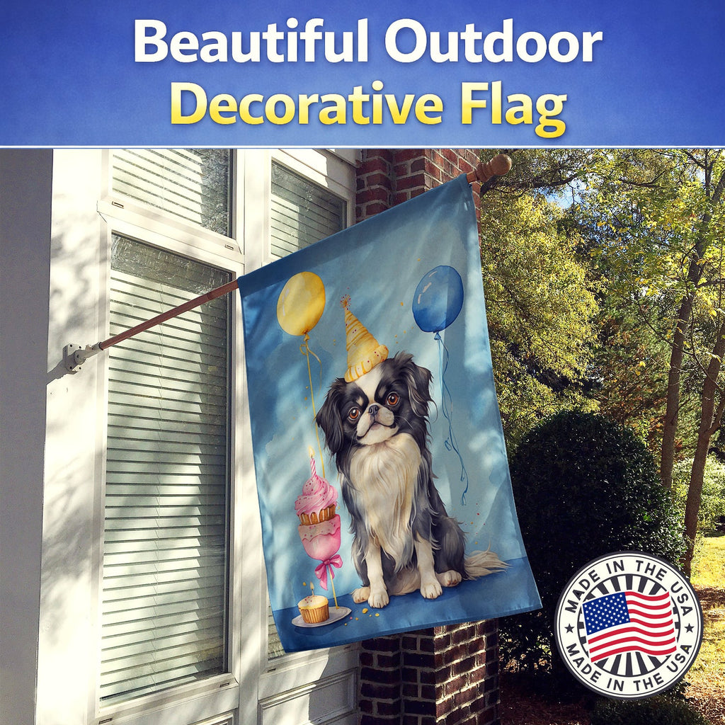 Japanese Chin Happy Birthday House Flag 28x40 Porch Sleeve Pole Decorative Outside Yard Banner Artwork Wall Hanging, Polyester