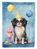 Japanese Chin Happy Birthday House Flag 28x40 Porch Sleeve Pole Decorative Outside Yard Banner Artwork Wall Hanging, Polyester