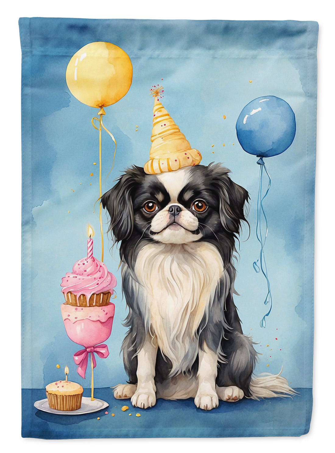 Japanese Chin Happy Birthday House Flag 28x40 Porch Sleeve Pole Decorative Outside Yard Banner Artwork Wall Hanging, Polyester