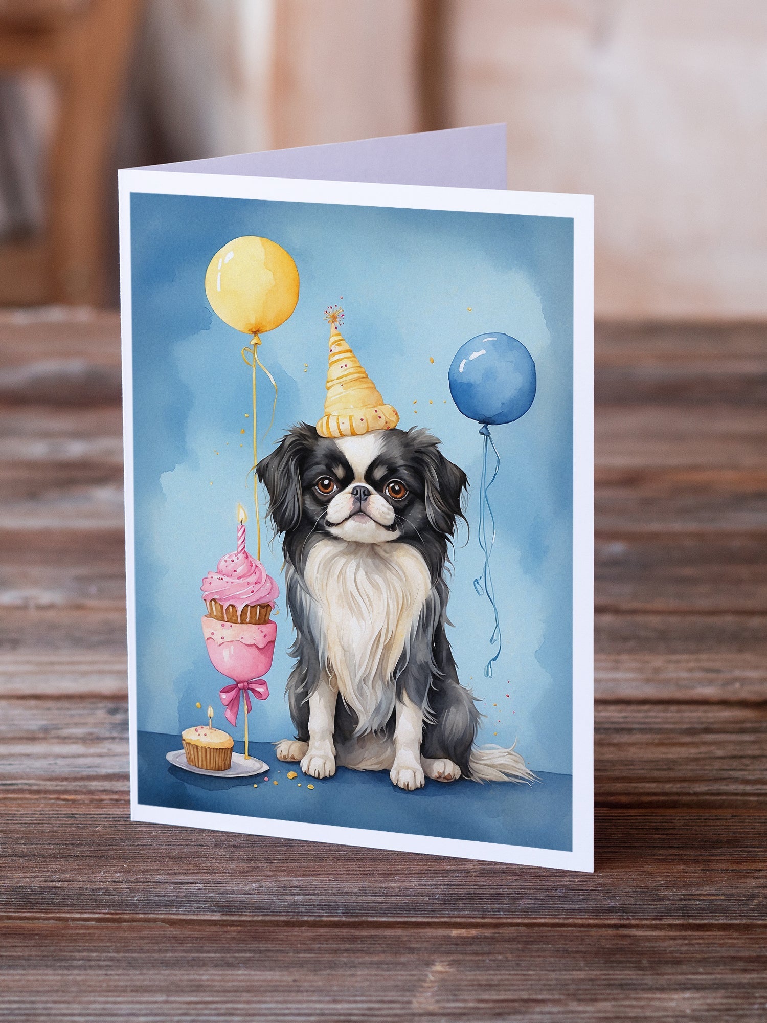 Japanese Chin Happy Birthday Greeting Cards Pack of 8 Blank Cards with Envelopes Whimsical A7 Size 5x7