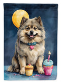 Keeshond Happy Birthday House Flag 28x40 Porch Sleeve Pole Decorative Outside Yard Banner Artwork Wall Hanging, Polyester