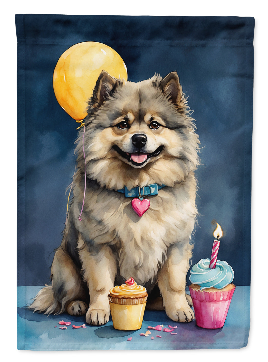 Keeshond Happy Birthday House Flag 28x40 Porch Sleeve Pole Decorative Outside Yard Banner Artwork Wall Hanging, Polyester