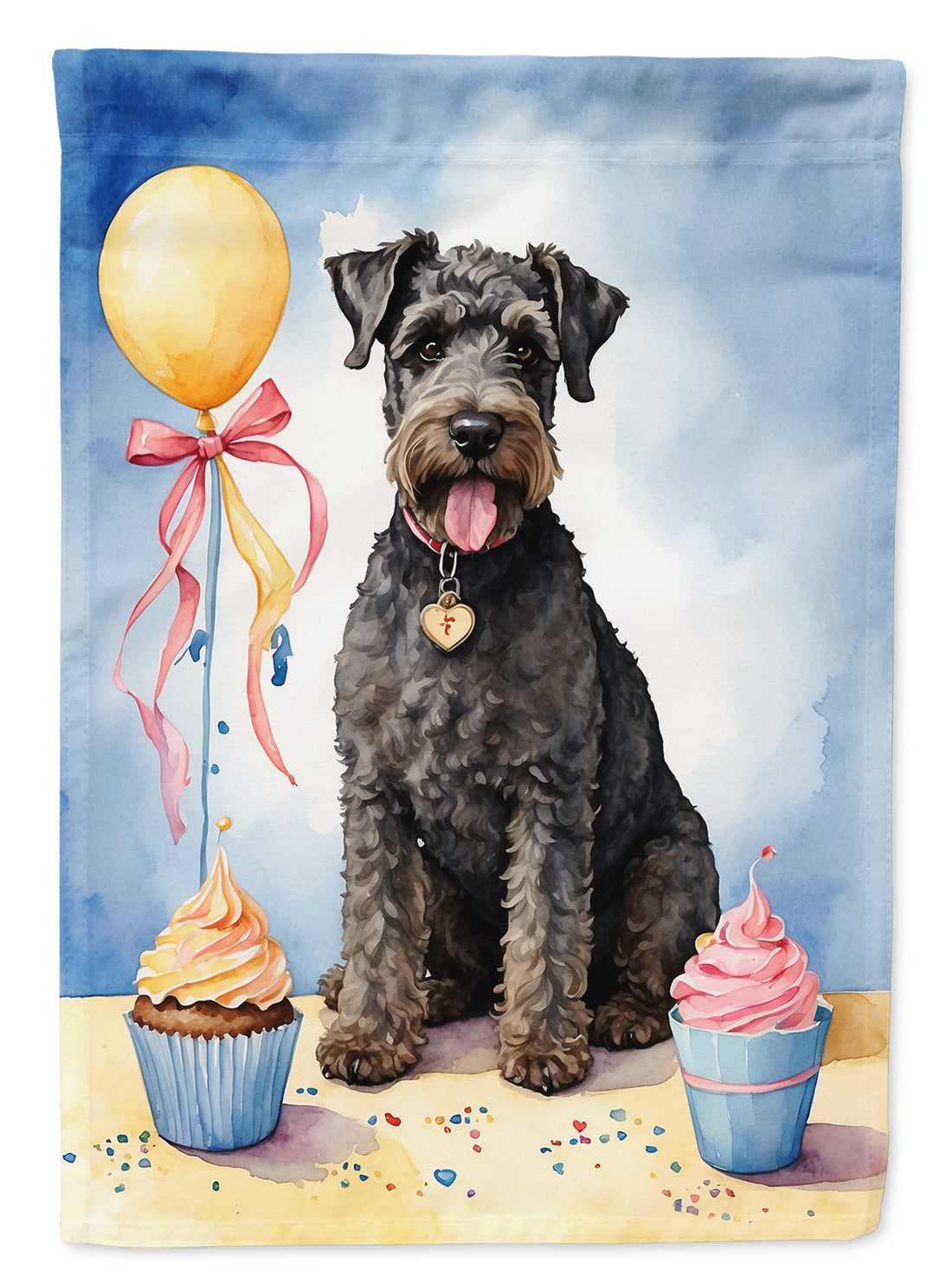 Kerry Blue Terrier Happy Birthday House Flag 28x40 Porch Sleeve Pole Decorative Outside Yard Banner Artwork Wall Hanging, Polyester