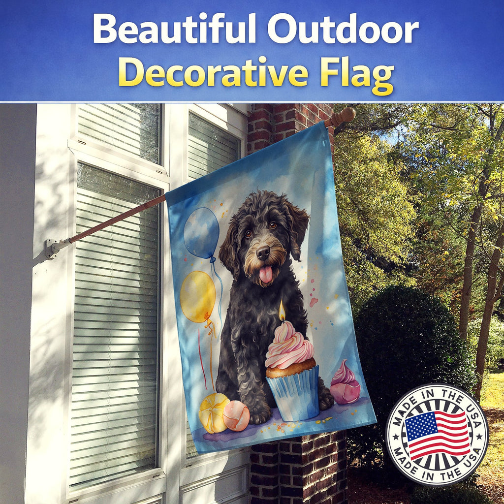 Labradoodle Black Happy Birthday House Flag 28x40 Porch Sleeve Pole Decorative Outside Yard Banner Artwork Wall Hanging, Polyester