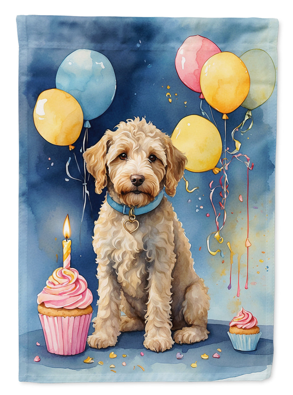 Labradoodle Happy Birthday House Flag 28x40 Porch Sleeve Pole Decorative Outside Yard Banner Artwork Wall Hanging, Polyester