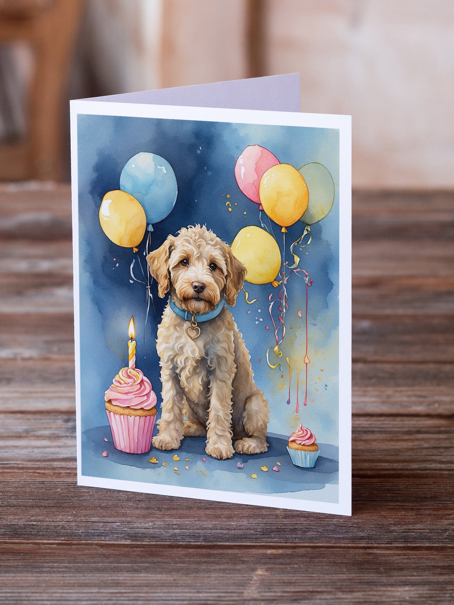 Labradoodle Happy Birthday Greeting Cards Pack of 8 Blank Cards with Envelopes Whimsical A7 Size 5x7
