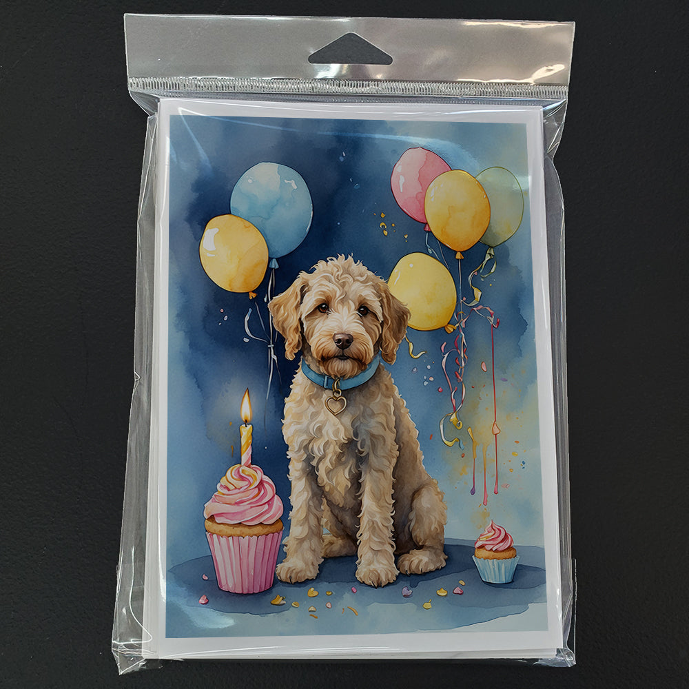 Labradoodle Happy Birthday Greeting Cards Pack of 8 Blank Cards with Envelopes Whimsical A7 Size 5x7