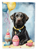 Black Labrador Retriever Happy Birthday House Flag 28x40 Porch Sleeve Pole Decorative Outside Yard Banner Artwork Wall Hanging, Polyester