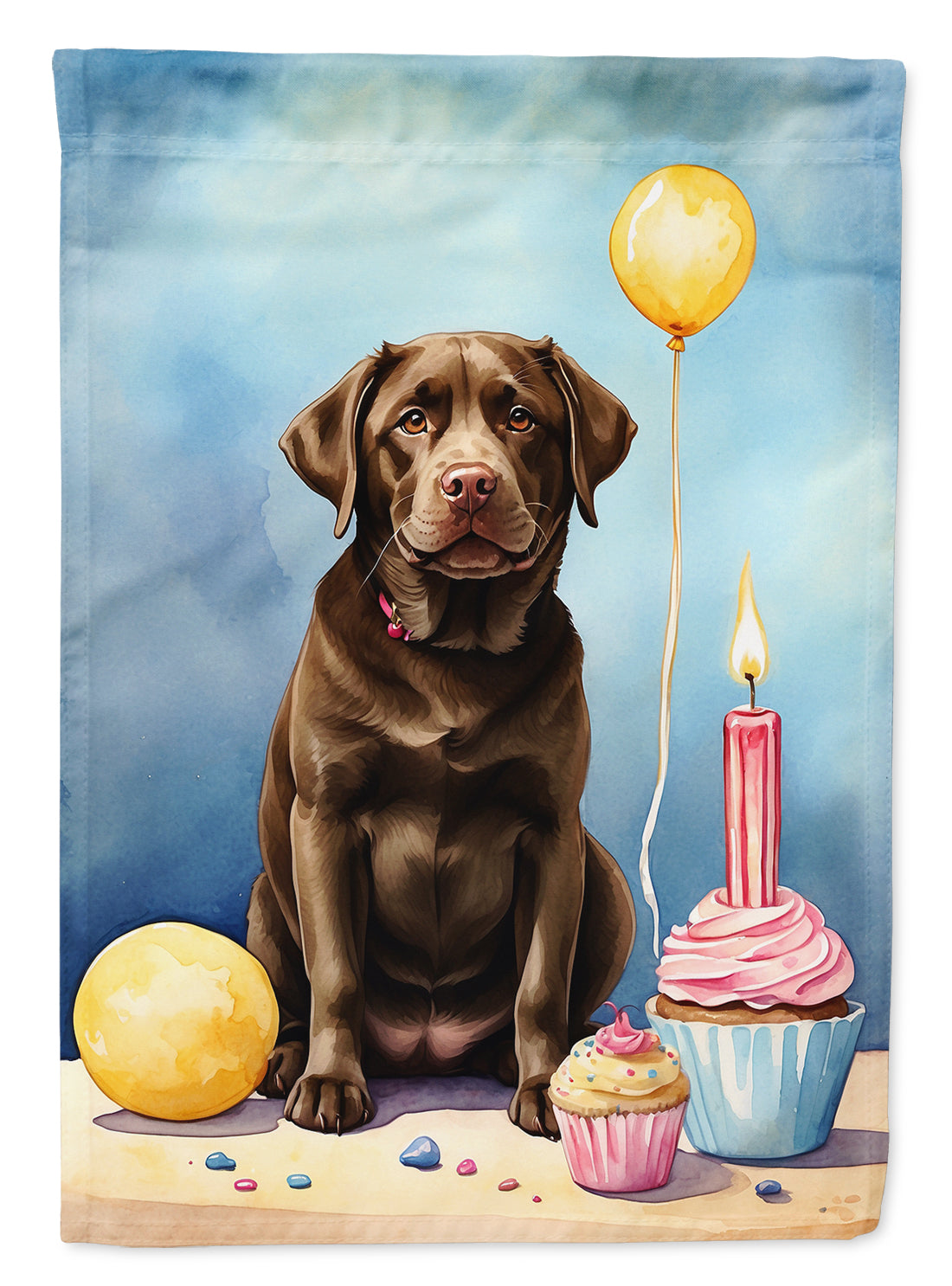 Chocolate Labrador Retriever Happy Birthday House Flag 28x40 Porch Sleeve Pole Decorative Outside Yard Banner Artwork Wall Hanging, Polyester
