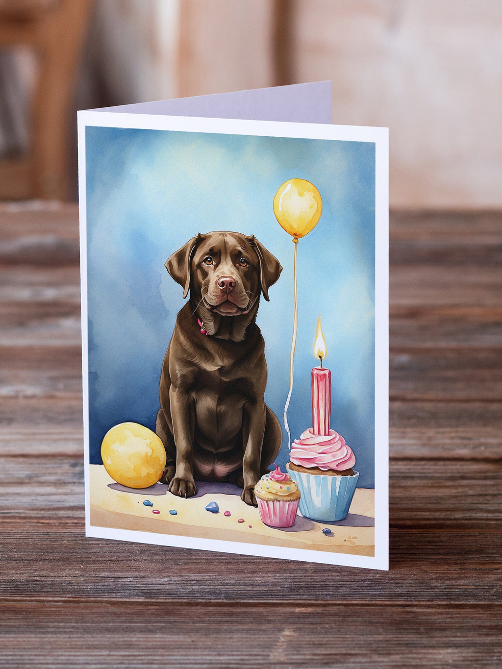 Chocolate Labrador Retriever Happy Birthday Greeting Cards Pack of 8 Blank Cards with Envelopes Whimsical A7 Size 5x7