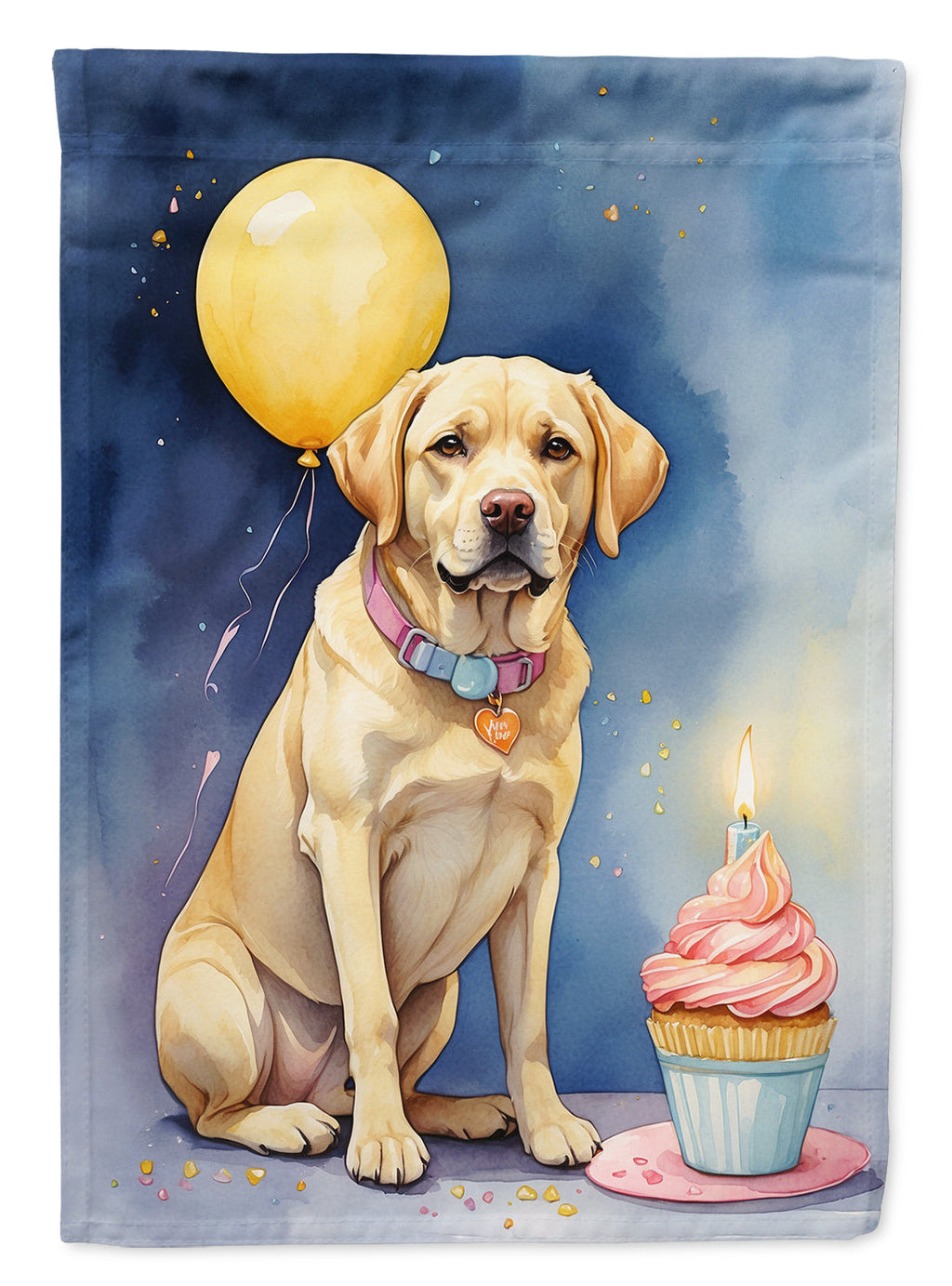 Yellow Labrador Retriever Happy Birthday House Flag 28x40 Porch Sleeve Pole Decorative Outside Yard Banner Artwork Wall Hanging, Polyester