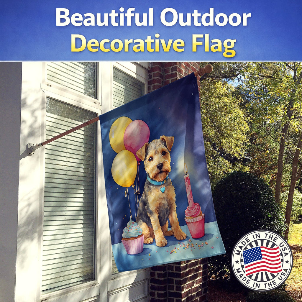 Lakeland Terrier Happy Birthday House Flag 28x40 Porch Sleeve Pole Decorative Outside Yard Banner Artwork Wall Hanging, Polyester
