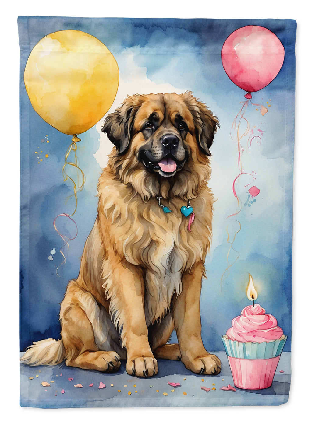 Leonberger Happy Birthday House Flag 28x40 Porch Sleeve Pole Decorative Outside Yard Banner Artwork Wall Hanging, Polyester