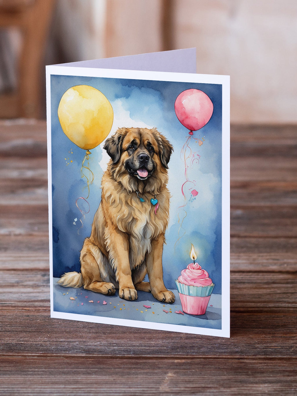 Leonberger Happy Birthday Greeting Cards Pack of 8 Blank Cards with Envelopes Whimsical A7 Size 5x7