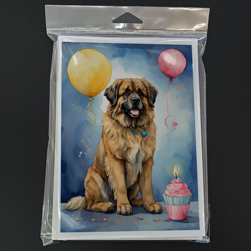Leonberger Happy Birthday Greeting Cards Pack of 8 Blank Cards with Envelopes Whimsical A7 Size 5x7