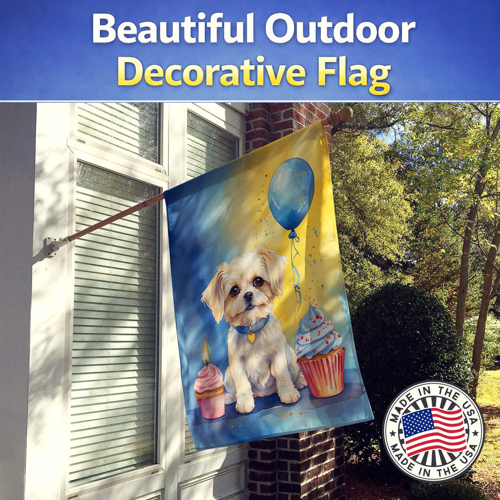 Maltese Happy Birthday House Flag 28x40 Porch Sleeve Pole Decorative Outside Yard Banner Artwork Wall Hanging, Polyester