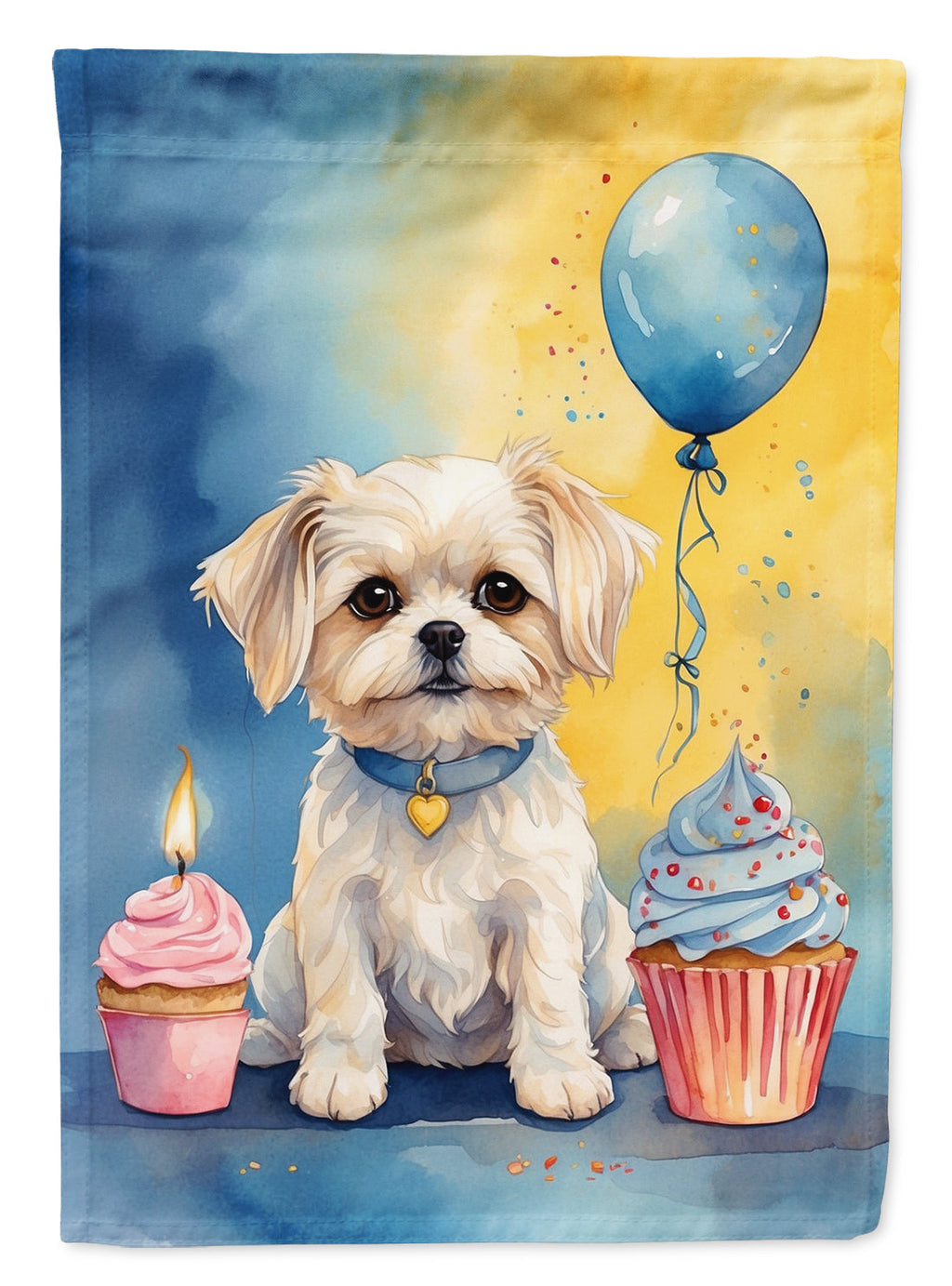 Maltese Happy Birthday House Flag 28x40 Porch Sleeve Pole Decorative Outside Yard Banner Artwork Wall Hanging, Polyester