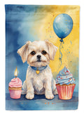 Maltese Happy Birthday House Flag 28x40 Porch Sleeve Pole Decorative Outside Yard Banner Artwork Wall Hanging, Polyester