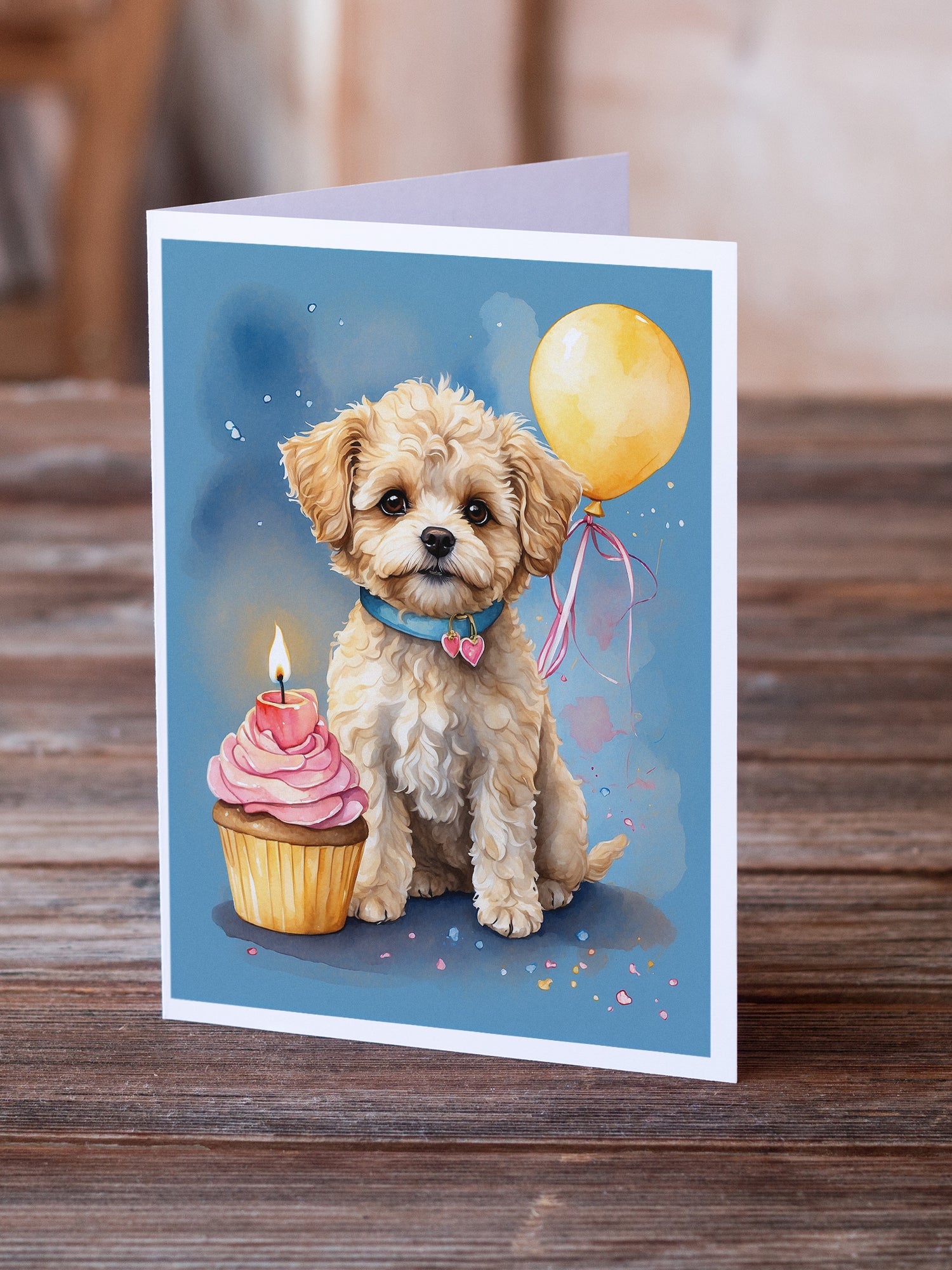 Maltipoo Happy Birthday Greeting Cards Pack of 8 Blank Cards with Envelopes Whimsical A7 Size 5x7