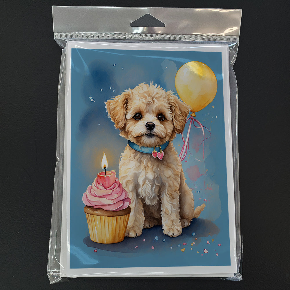 Maltipoo Happy Birthday Greeting Cards Pack of 8 Blank Cards with Envelopes Whimsical A7 Size 5x7