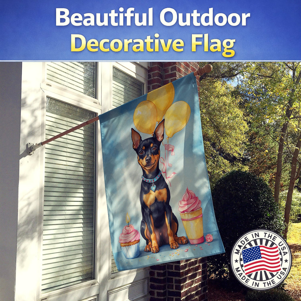 Miniature Pinscher Happy Birthday House Flag 28x40 Porch Sleeve Pole Decorative Outside Yard Banner Artwork Wall Hanging, Polyester