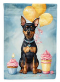 Miniature Pinscher Happy Birthday House Flag 28x40 Porch Sleeve Pole Decorative Outside Yard Banner Artwork Wall Hanging, Polyester