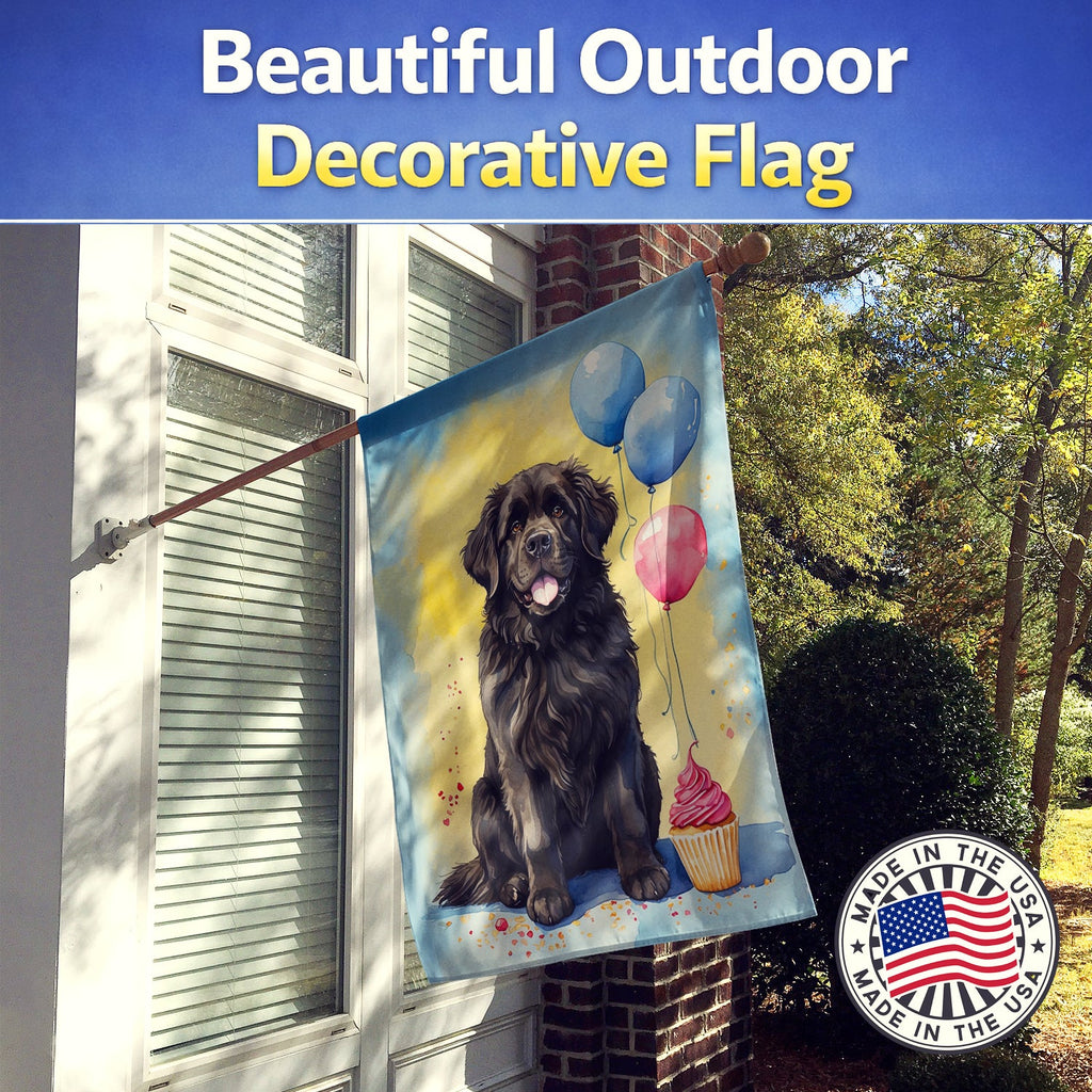 Newfoundland Happy Birthday House Flag 28x40 Porch Sleeve Pole Decorative Outside Yard Banner Artwork Wall Hanging, Polyester