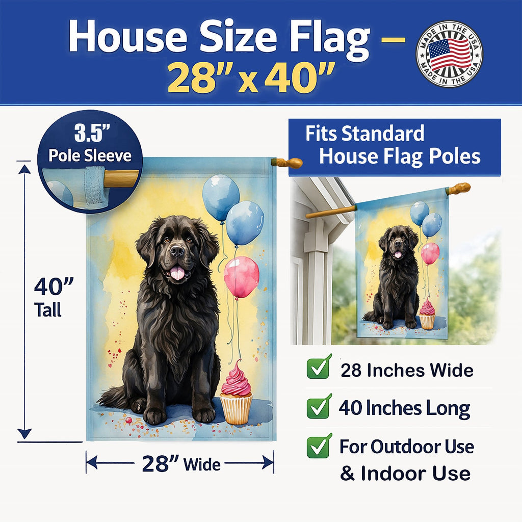 Newfoundland Happy Birthday House Flag 28x40 Porch Sleeve Pole Decorative Outside Yard Banner Artwork Wall Hanging, Polyester