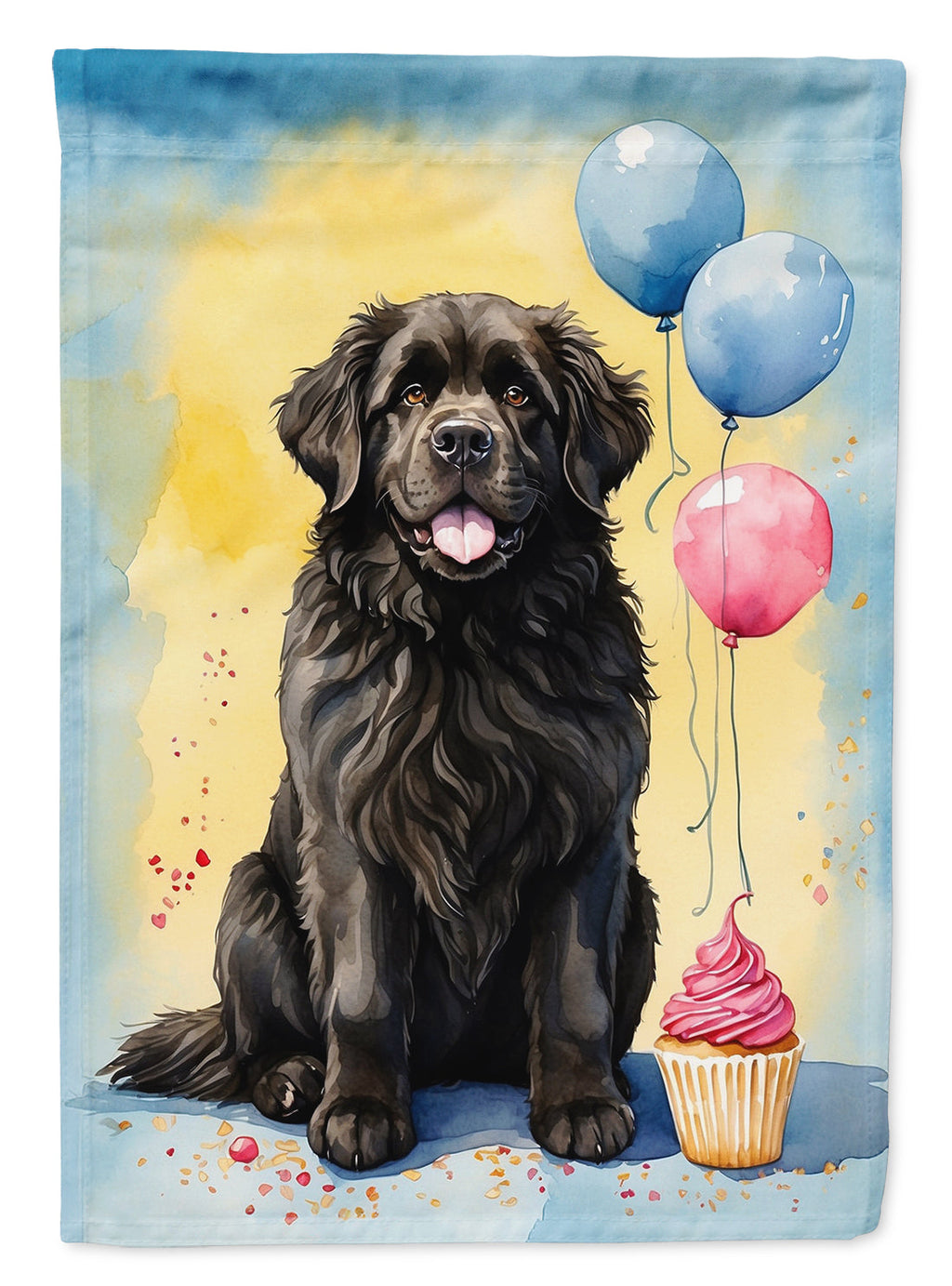 Newfoundland Happy Birthday House Flag 28x40 Porch Sleeve Pole Decorative Outside Yard Banner Artwork Wall Hanging, Polyester