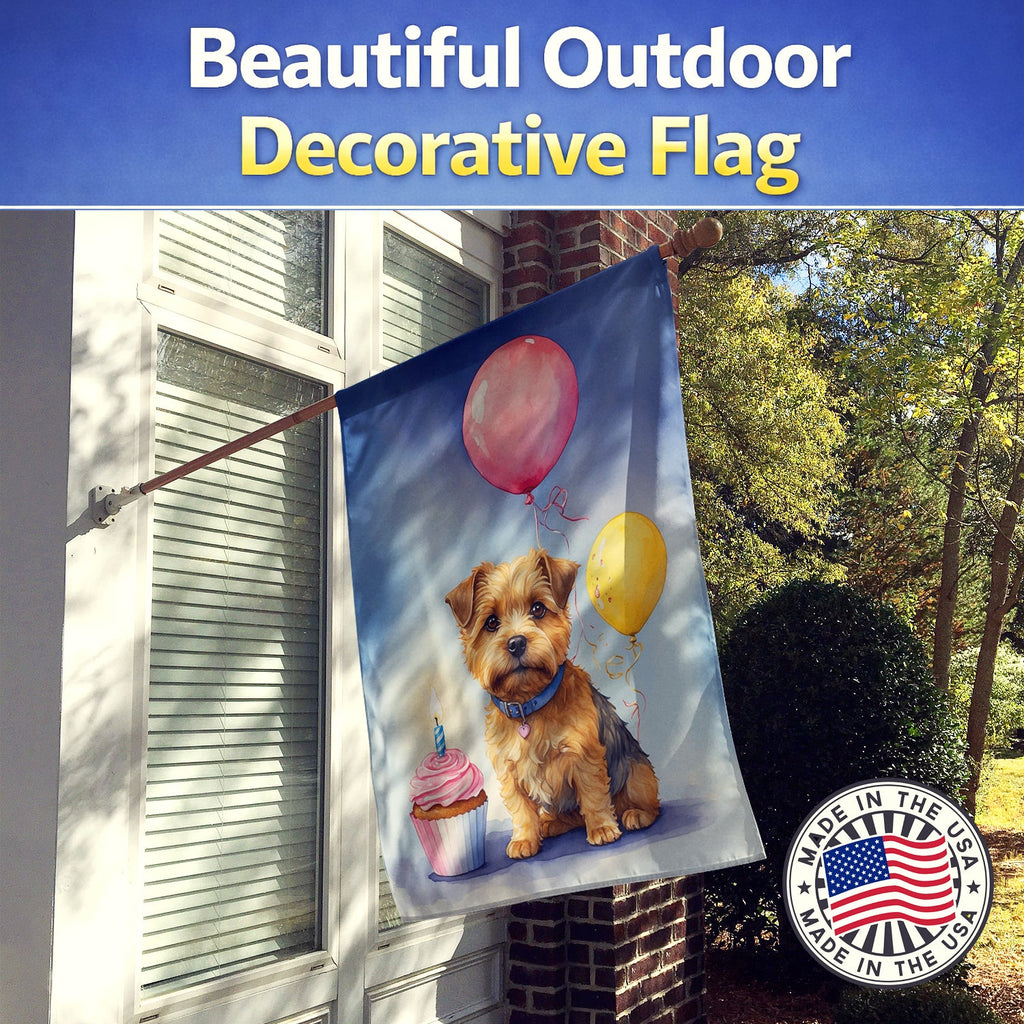 Norfolk Terrier Happy Birthday House Flag 28x40 Porch Sleeve Pole Decorative Outside Yard Banner Artwork Wall Hanging, Polyester