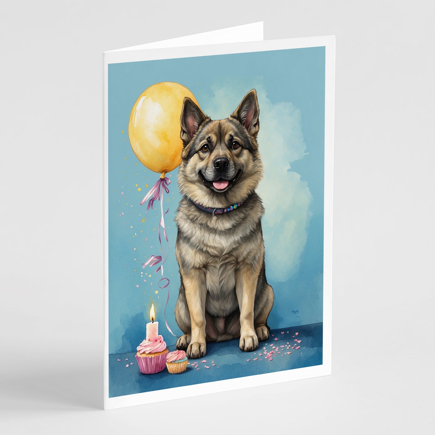 Norwegian Elkhound Happy Birthday Greeting Cards Pack of 8 Blank Cards with Envelopes Whimsical A7 Size 5x7