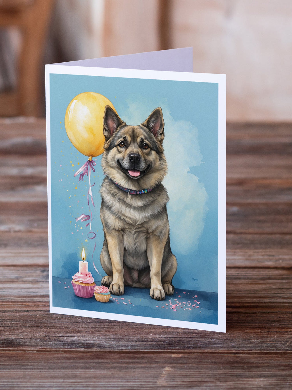 Norwegian Elkhound Happy Birthday Greeting Cards Pack of 8 Blank Cards with Envelopes Whimsical A7 Size 5x7
