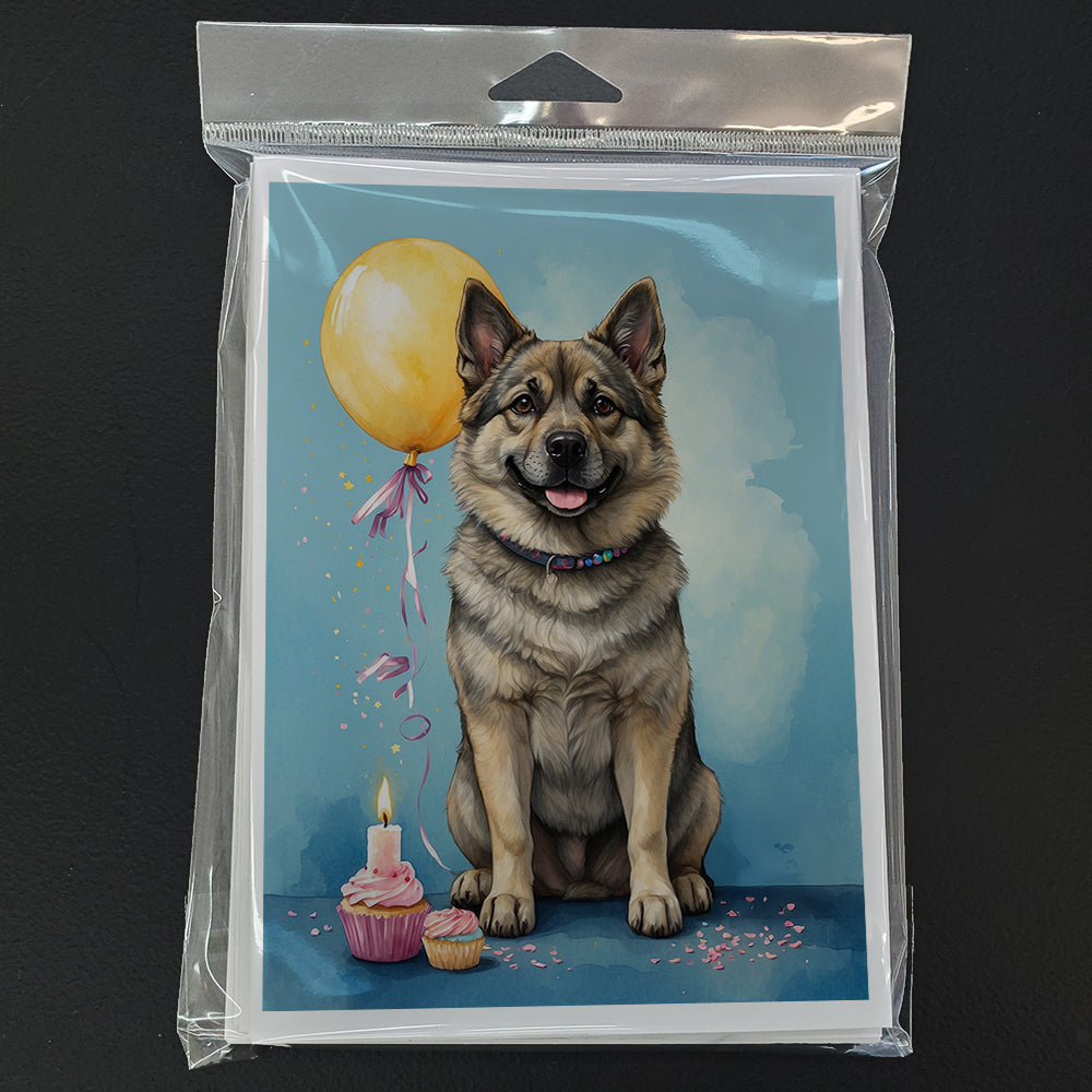 Norwegian Elkhound Happy Birthday Greeting Cards Pack of 8 Blank Cards with Envelopes Whimsical A7 Size 5x7