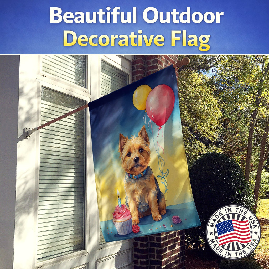 Norwich Terrier Happy Birthday House Flag 28x40 Porch Sleeve Pole Decorative Outside Yard Banner Artwork Wall Hanging, Polyester