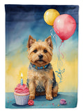 Norwich Terrier Happy Birthday House Flag 28x40 Porch Sleeve Pole Decorative Outside Yard Banner Artwork Wall Hanging, Polyester