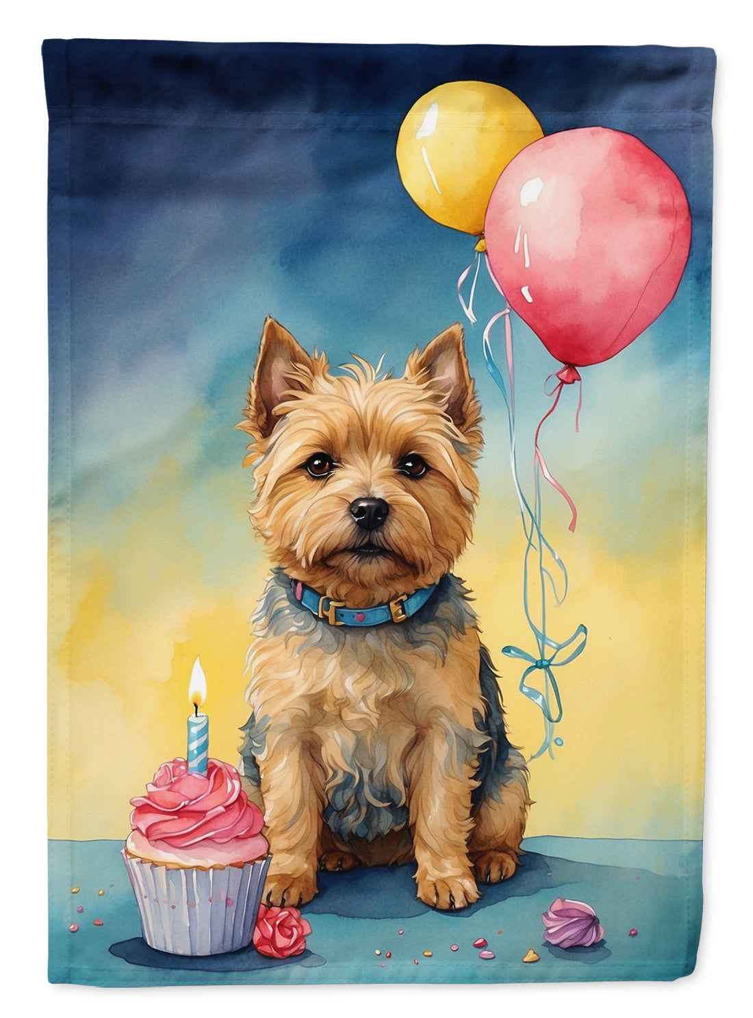 Norwich Terrier Happy Birthday House Flag 28x40 Porch Sleeve Pole Decorative Outside Yard Banner Artwork Wall Hanging, Polyester