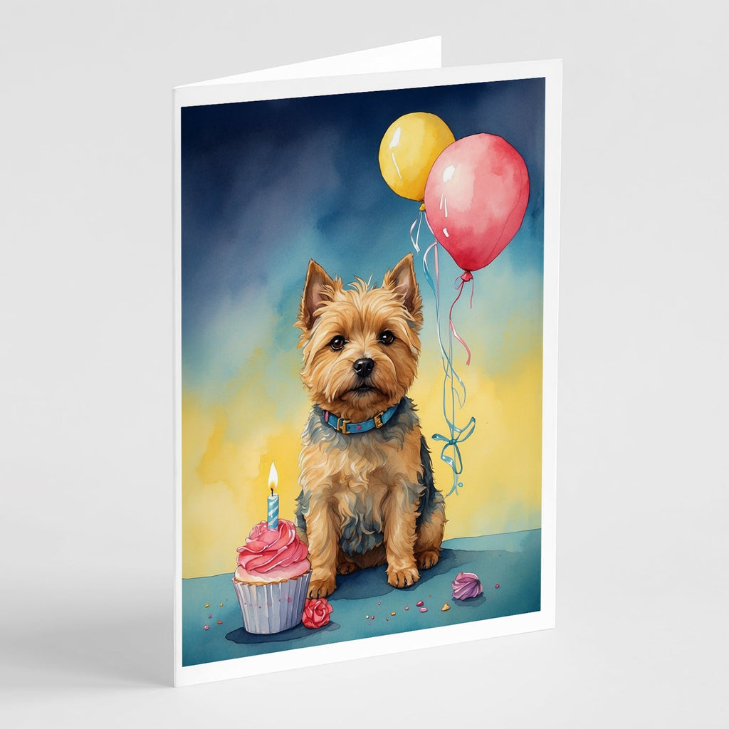 Norwich Terrier Happy Birthday Greeting Cards Pack of 8 Blank Cards with Envelopes Whimsical A7 Size 5x7
