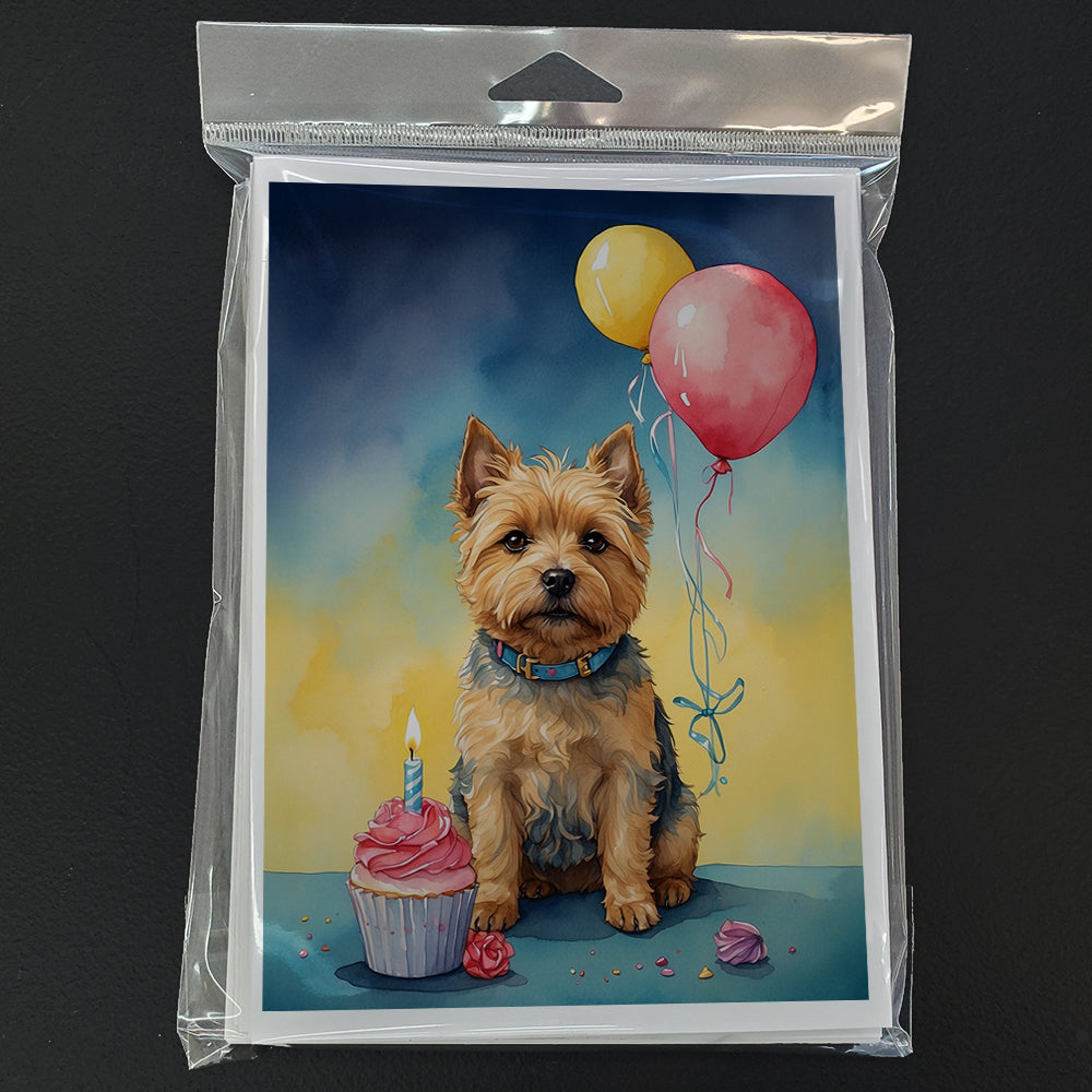 Norwich Terrier Happy Birthday Greeting Cards Pack of 8 Blank Cards with Envelopes Whimsical A7 Size 5x7