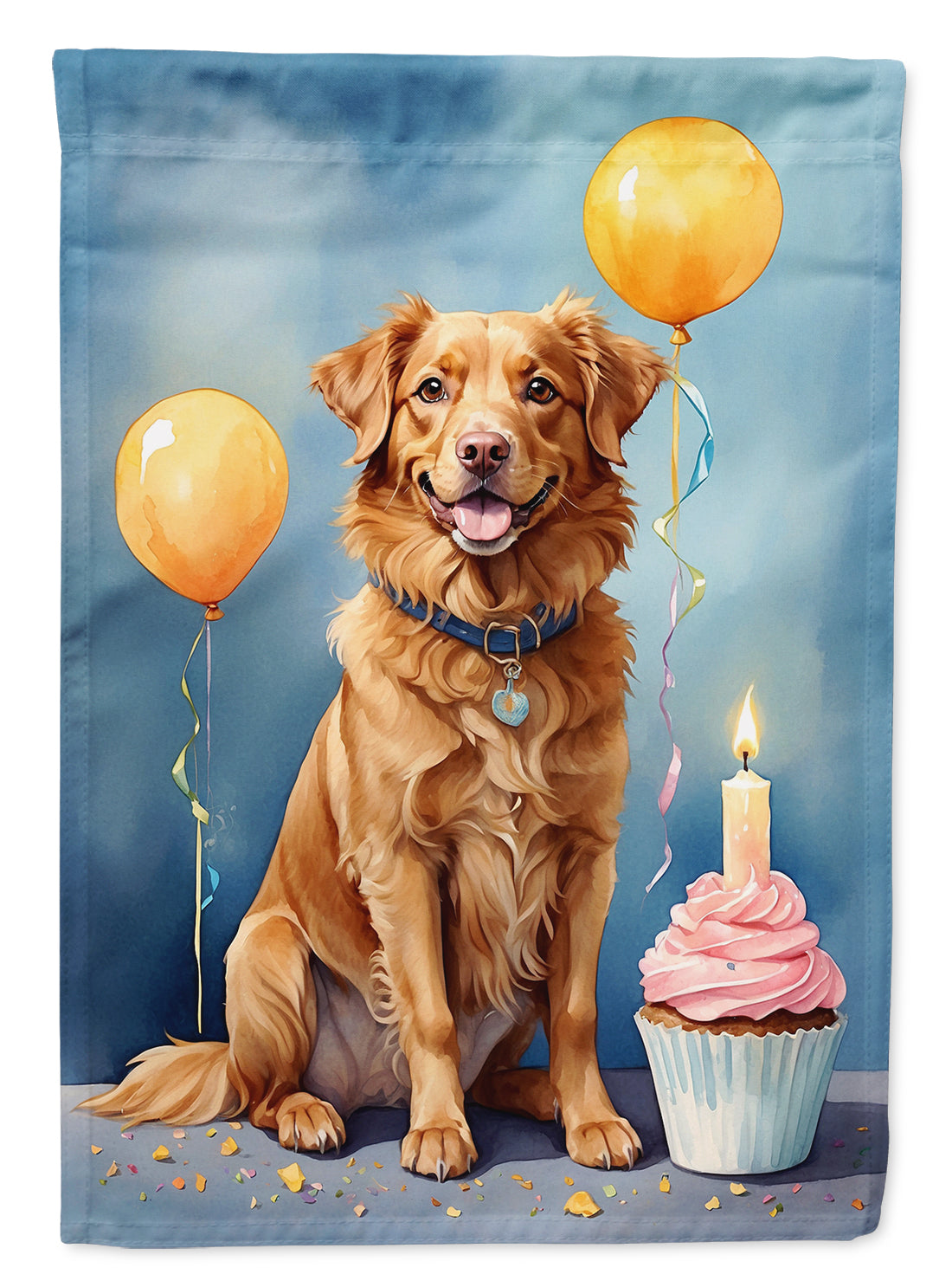 Nova Scotia Duck Tolling Retriever Happy Birthday House Flag 28x40 Porch Sleeve Pole Decorative Outside Yard Banner Artwork Wall Hanging, Polyester