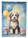 Old English Sheepdog Happy Birthday House Flag 28x40 Porch Sleeve Pole Decorative Outside Yard Banner Artwork Wall Hanging, Polyester