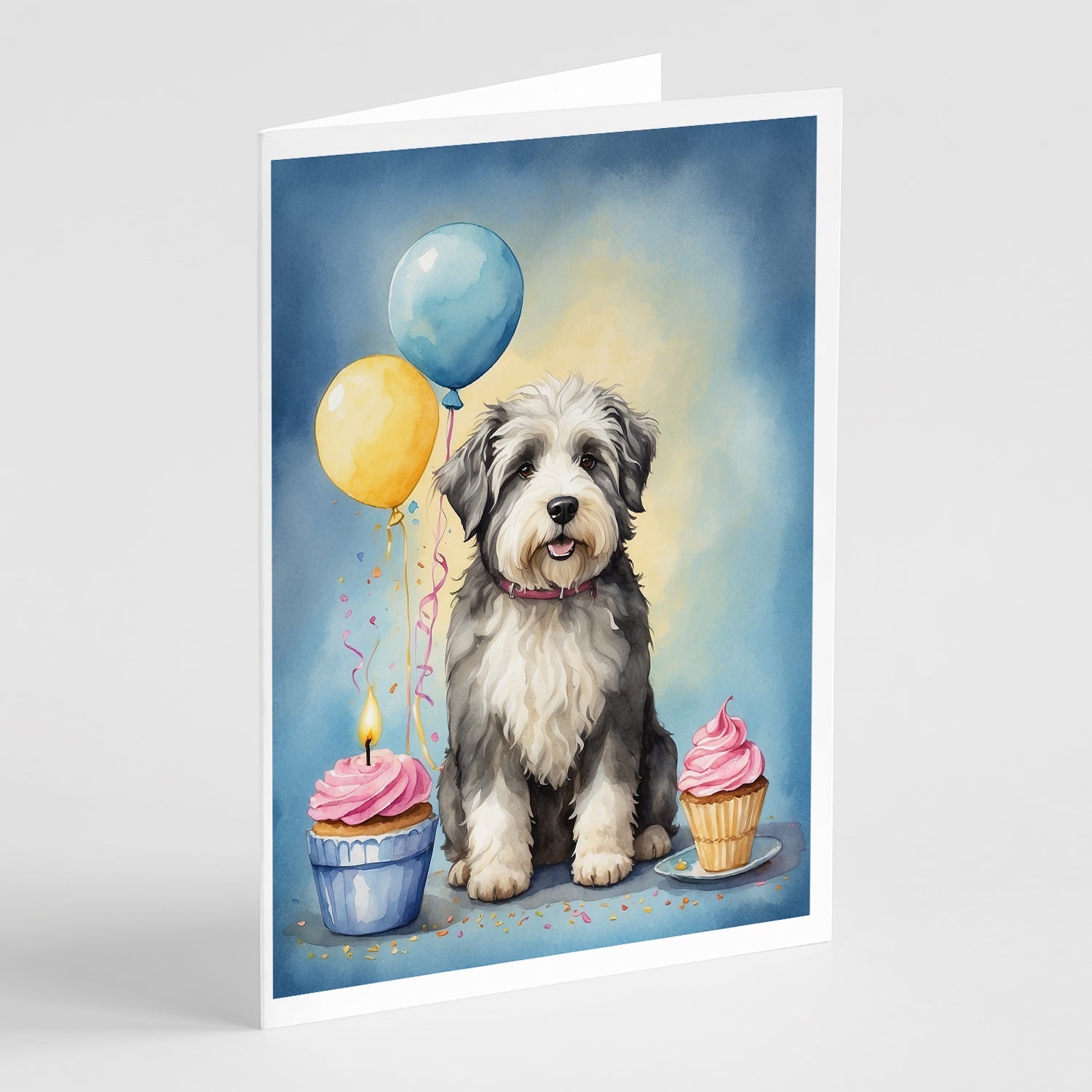 Old English Sheepdog Happy Birthday Greeting Cards Pack of 8 Blank Cards with Envelopes Whimsical A7 Size 5x7
