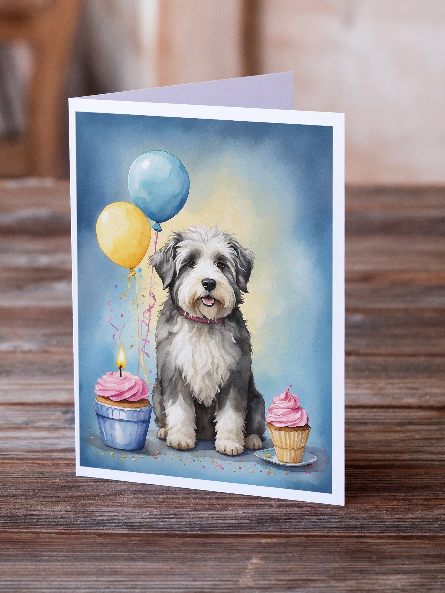 Old English Sheepdog Happy Birthday Greeting Cards Pack of 8 Blank Cards with Envelopes Whimsical A7 Size 5x7